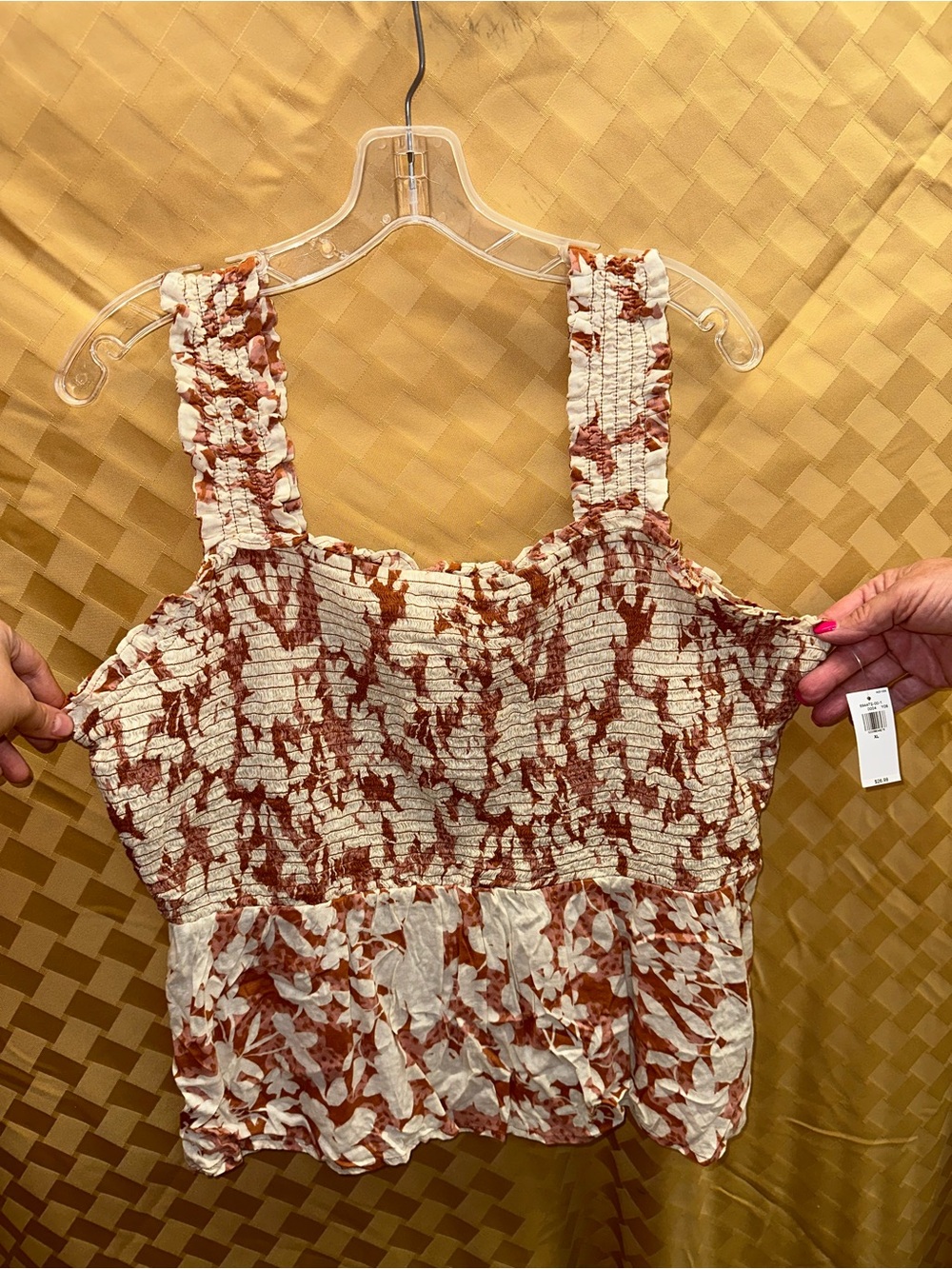 Old Navy Cream and Rust Tie-Dye Smocked Tank Top